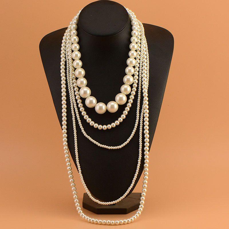 Fashion Retro Bridal Ornament Large and Small Pearls Sweater Chain Necklace K-style Multilayer Fashion Long Necklace Accessories Women Large Pearl Style