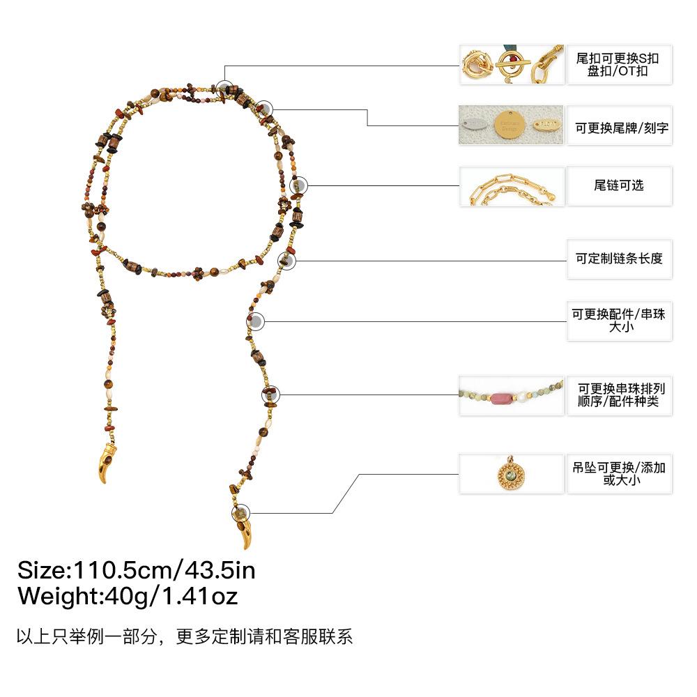 GEMCHIC Women s Bohemian Style Tiger Eye Wolf Tooth Long Sweater Necklace