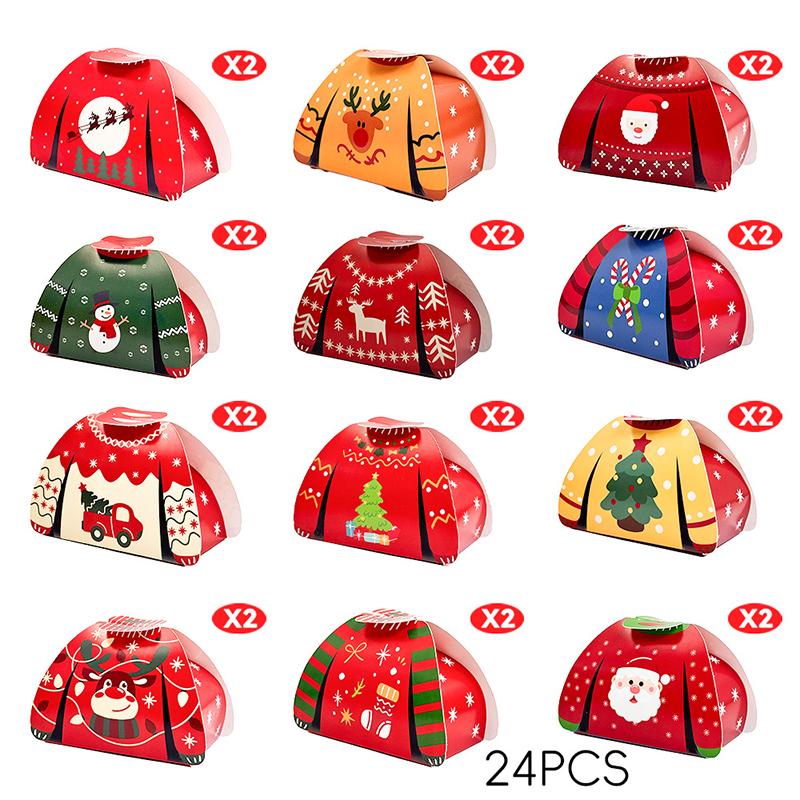 

24 шт. Рождественские коробки для угощений в виде свитера, пакеты для конфет, отлично подходят для упаковки рождественских сувениров для вечеринок, кексов, ассорти, праздничные 24PC