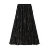 Plus-Size Flattering Midi Skirt: Chinese Style Gold Thread Velvet Fishtail Skirt