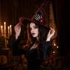 Women's Halloween Witch Hat with Red Mesh, Skeleton Hand and Rose Decoration for Costume Accessory