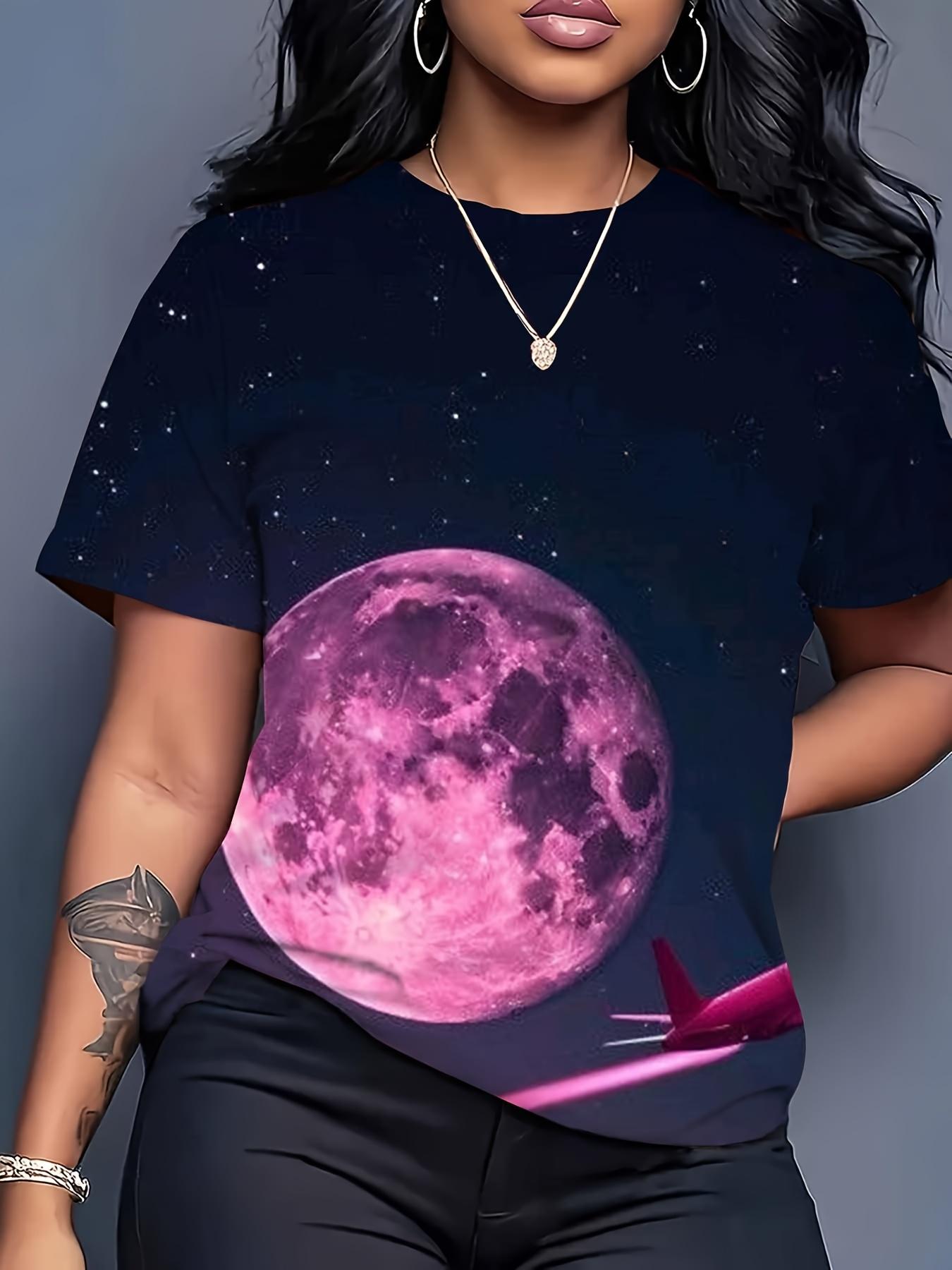 

Women s Pink Night Sky T-Shirt with ; Moon Print - Loose Fit Round Neck Short Sleeve Blouse-Compatible Top. Lightweight Breathable Summer Blouse Suita XL дубильна кора
