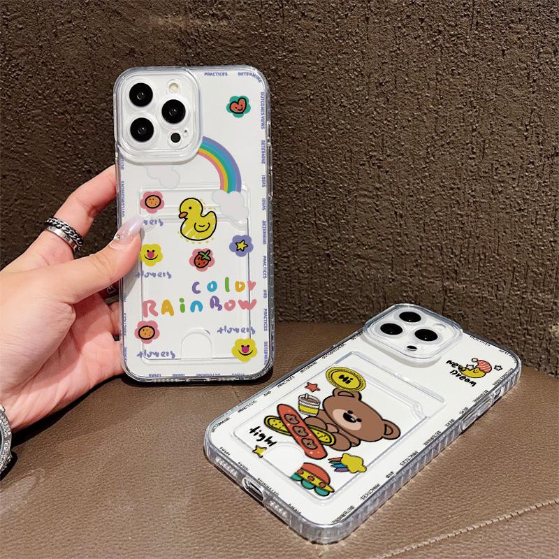 Card Slot Holder Silicone Wallet Pocket Case For iPhone 17 Air 16 14 Pro Max Oppo Reno 10 11 12 F Samsung S23 S24 S25 Plus Cover Clear Phone Bumper
