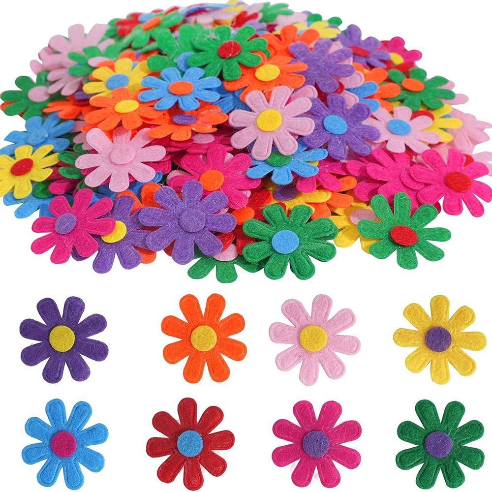 100pcs Felt Cloth Flower Applique Stickers Mixed Color Petal Stickers Children DIY Scrapbook Decoration DIY Hair Clips Daily Toy