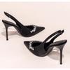 Fashion New Style Women's Beautiful Elegant Pointed Toe Slingback Rhinestone Wedding Shoes Stilettos High Heels Sandals for Model Party