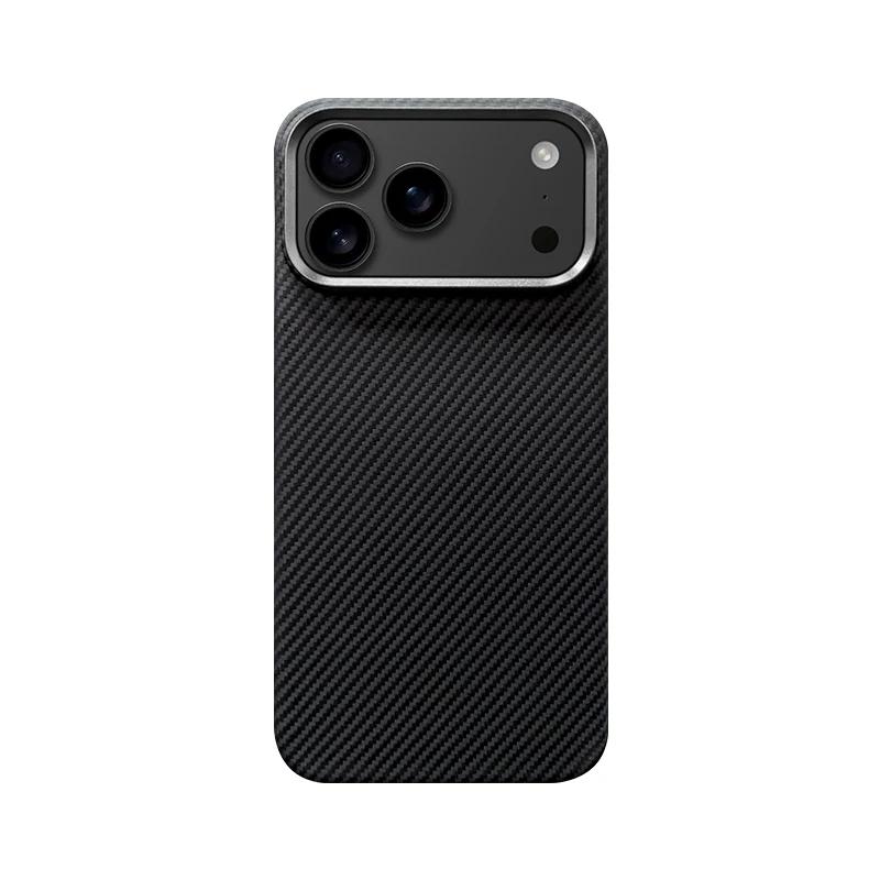 True Aramid Carbon Fiber Pattern Business Phone Case For IPhone 17 Pro Max Air Enhanced For MagSafe Ring Holder Protective Cover