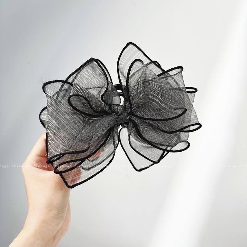 Plus Size Gray Bow Hair Clip with Dynamic Luster - Shark Clip for Updo