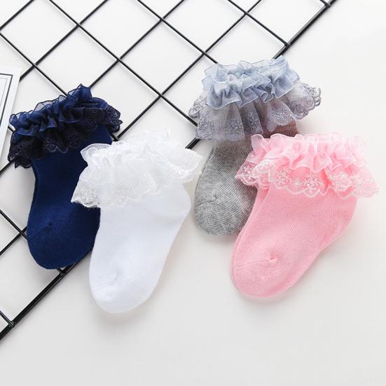 Neugeborenes Baby Mädchen Einfarbig Atmungsaktiv Baumwolle Elastisch Prinzessin Spitze Socken