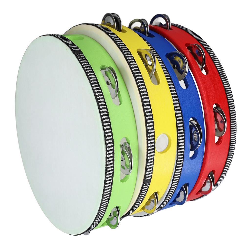 4Pcs Wooden Tambourine Set Metal Jingles Handheld Tambourine Drum for Churches Concerts Percussion Instrument