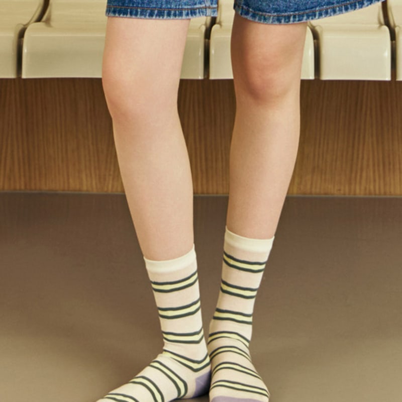 Bananasisters [3SET] Hazel Stripe Two-tone Point Socks 4 Colors