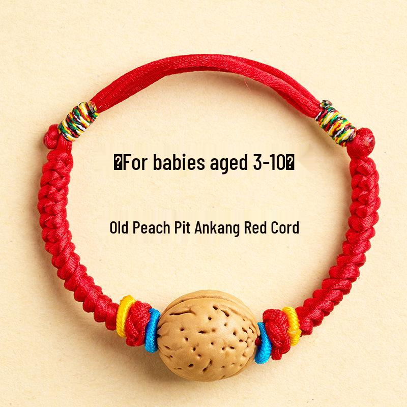 Wild Peach Wood Baby Amulet Bracelet: Soothing Red String with Peach Pit for Benmingnian & Pregnant Women.