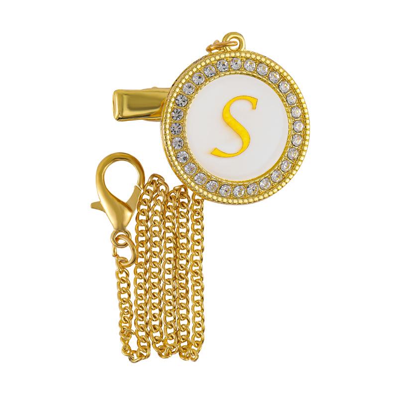 Metallic Diamond Baby Pacifier Clip with 26 Alphabet Options