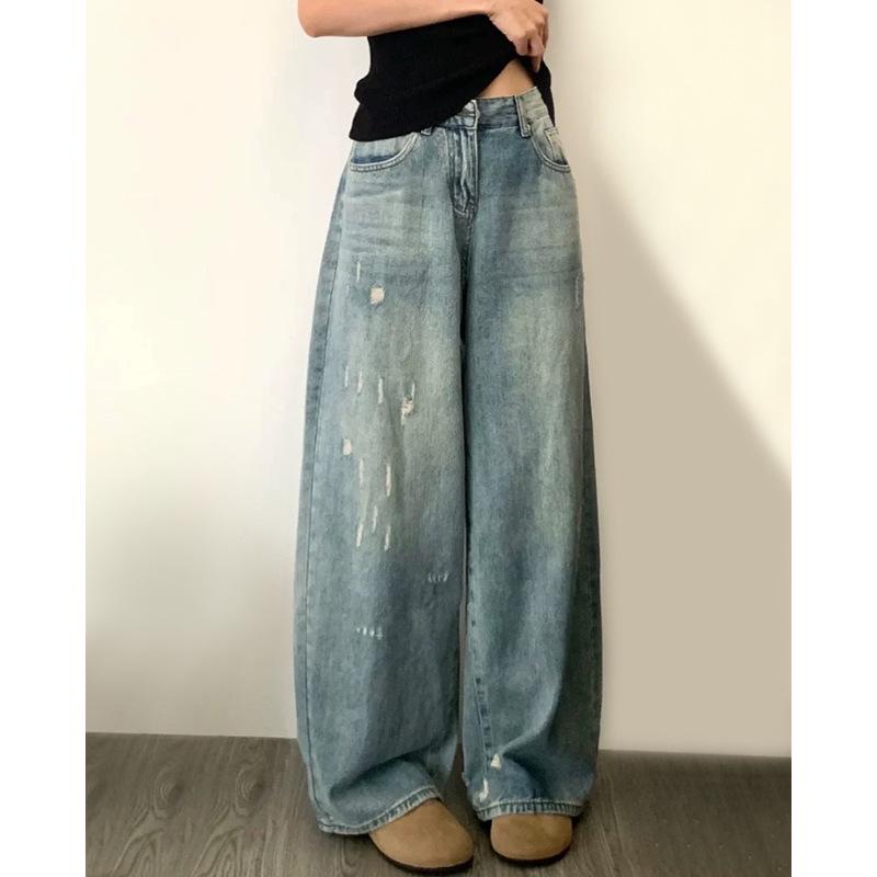 

Women s Summer 2024 High-Waist Washed Wide-Leg Denim Pants M