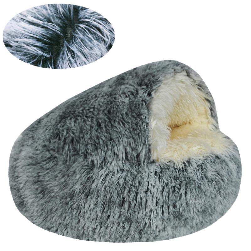 Fluffy Warming Cat Cave Bed Calming Dog Bed Semi-closed House  Donut Dog Cuddler Bed Machine Washable Round Pet Bed