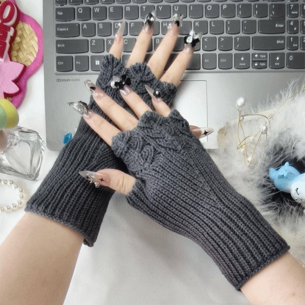 Knitted Fingerless Glove Elegant Lace Thermal Gloves Comfort Fit Lengthen Mittens Keep Warm