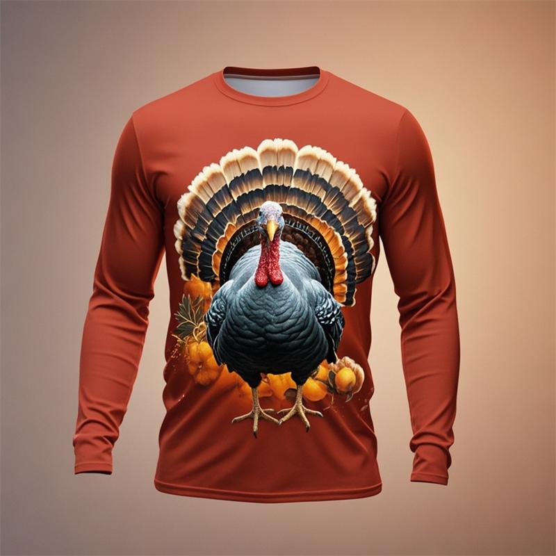 Thanksgiving Day Men's Long Sleeve Shirt 3D Turkey Print Men's Long Sleeve Clothing Street Fashion Holiday Party Oversized Tees