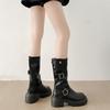 Black Retro Thick-soled Thick-heeled Martin Boots Women's 2025 New Summer British Style Thin Medium Tube Knight Boots