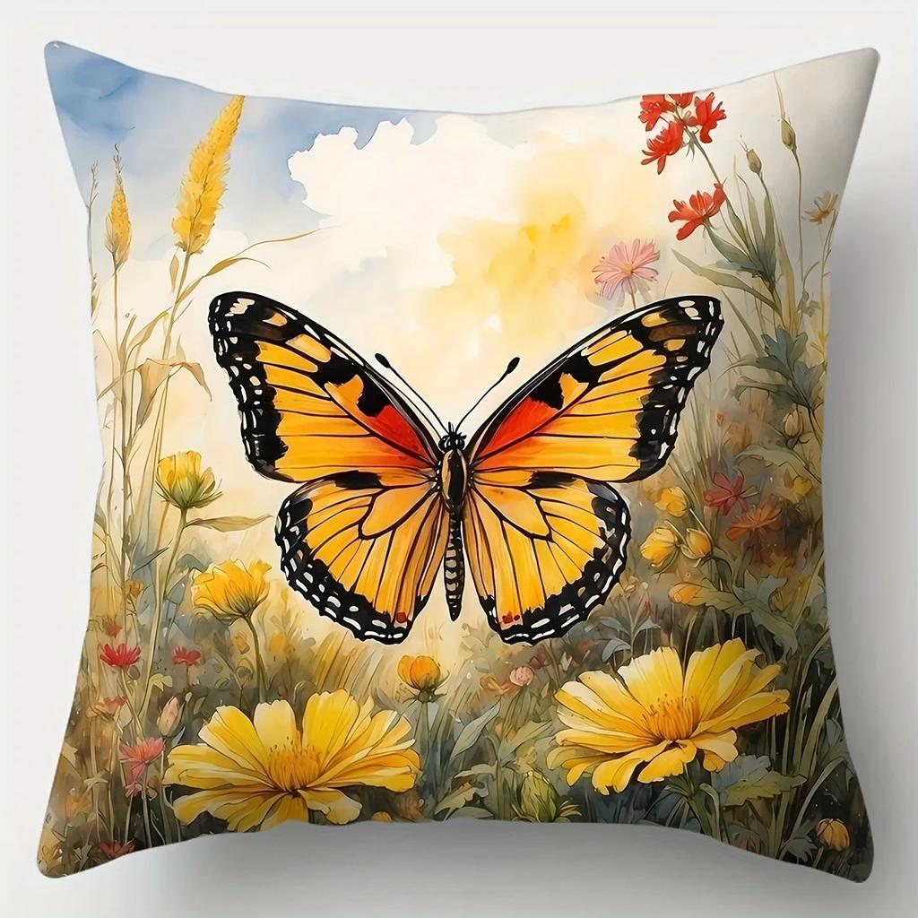 Butterfly Flower Sea Landscape Pattern Home Decor Pillowcase Living Room Sofa Polyester Cushion Cover with Zipper