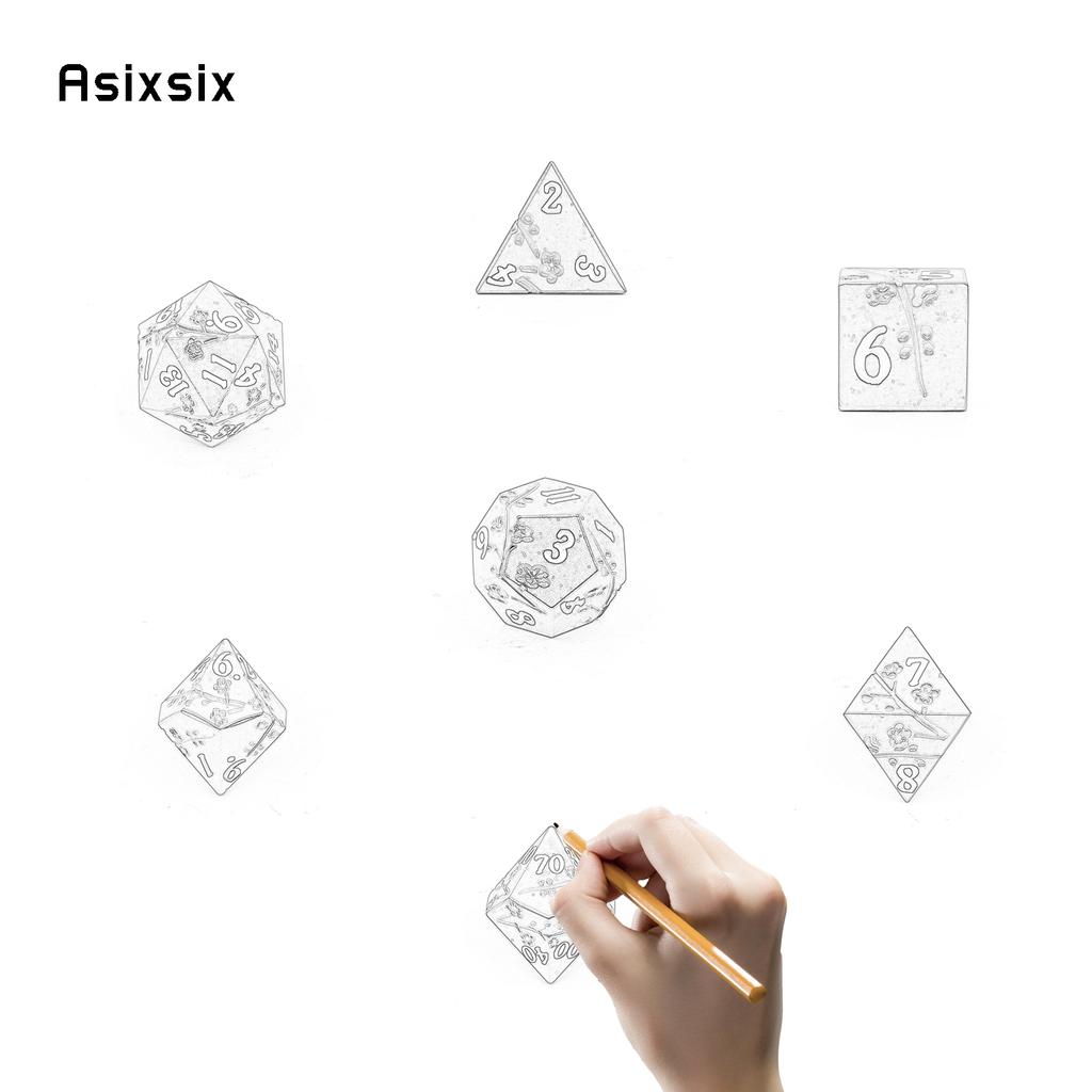 7 Pcs Black Flower Metal Dice Solid Metal Polyhedral Dice Set Suitable for Role-Playing RPG Board Game Card Game