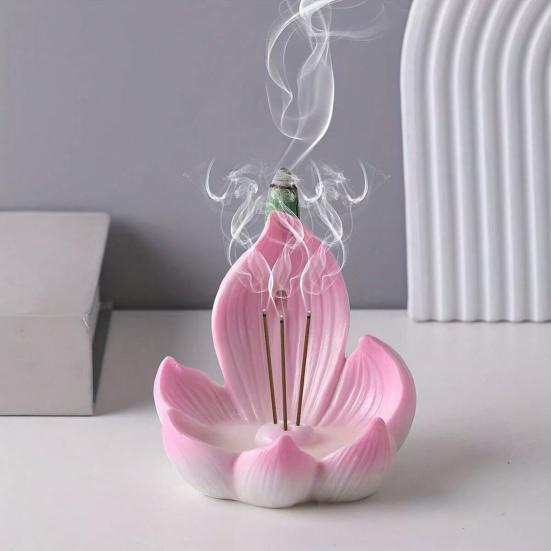Suport pentru bețișoare de tămâie Yousheng Lotus, arzător de tămâie cu refluxul, suport pentru con de tămâie din rășină pentru iubitorii de tămâie, cadou pentru masa centrală