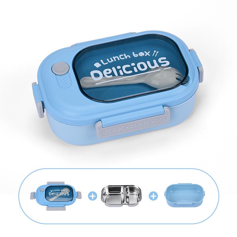 Insulated Stainless Steel Lunch Box with Two Compartments and Microwave Heating