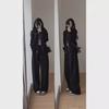 Women's Hong Kong Style Slimming Sweater Sports Suit with Wide-Leg Pants and Hooded Jacket