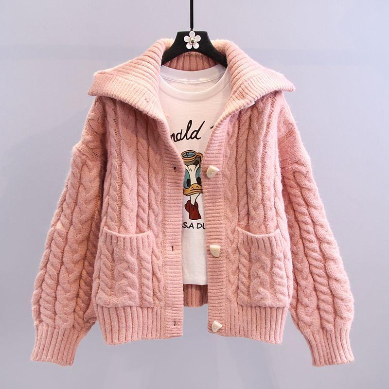 Malý čerstvý Fried Dough Twists svetrový kabát ženy podzim a zima 2023 korejská verze volné pletení svetr svetr dámské