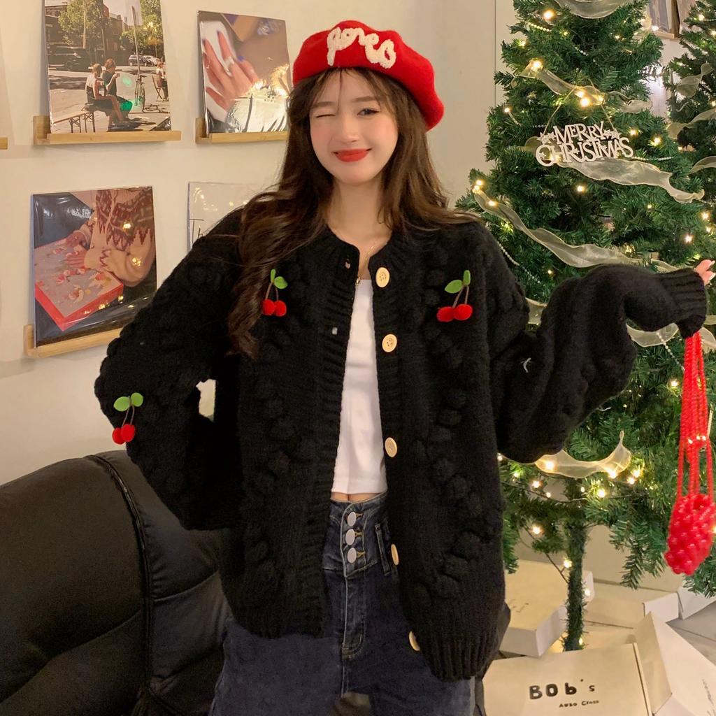 Sweet Lazy Style Loose Long Sleeve Knit Cardigan Top: Women's Sweater Coat for Spring Autumn Winter