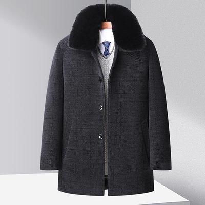 Herbst und Winter Neue Herren Chenille Mantel Business Casual Fleece Verdickt Dad Pack Abnehmbarer Pelzkragen Mantel