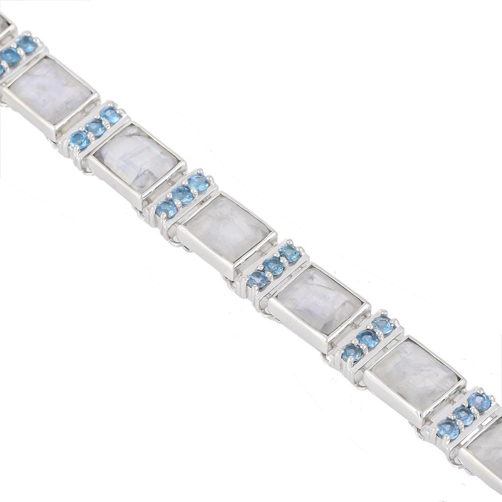 Moonstone & Swiss Blue Topaz Bracelet: Dainty 925 Sterling Silver Jewelry