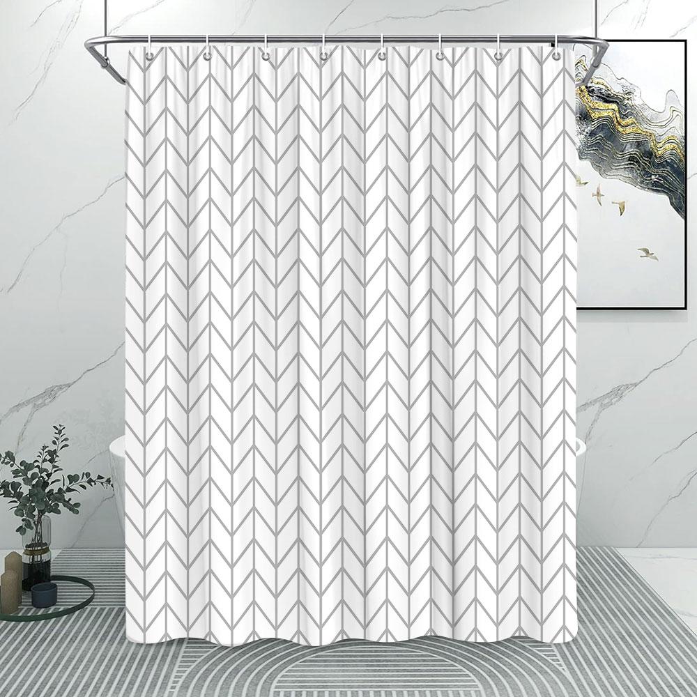 Tenda da Doccia alla Moda a Righe Grigie Motivo a Linee Semplici Moderne Casa Poliestere Stampato Tende da Doccia Arredamento Bagno Con Ganci