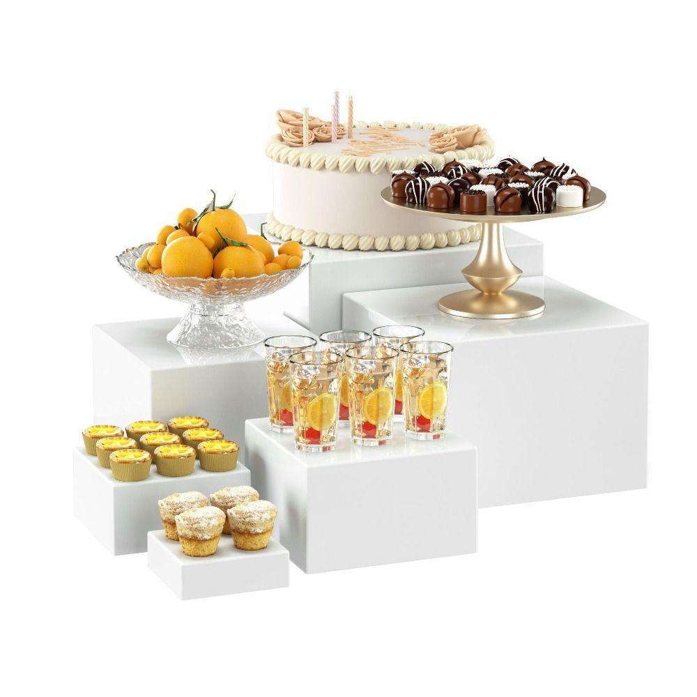 White /Transparent Acrylic Display Cube Stackable Square Shape Dessert Display Stand Nesting Feature 6 Different Sizes