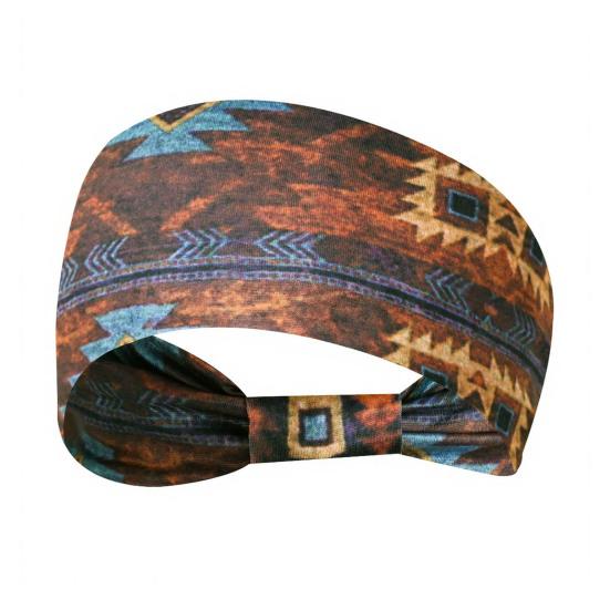 Women Wide Boho Print Headband Yoga Workout Knotted Stretch Sports Hairband Vintage Ethnic African Head Wrap