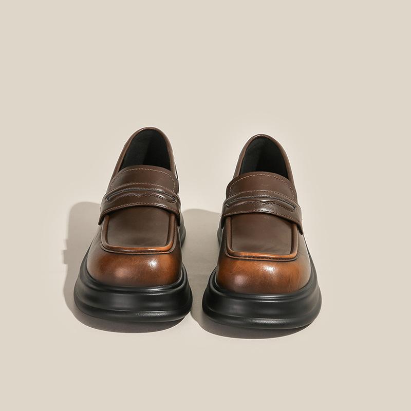 

Универсальные британские ретро-полированные мокасины на толстой подошве женские маленькие кожаные туфли одинарные туфли 38 темно-коричневого