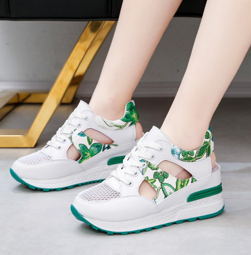 

Мода 2024 Лето Новые дышащие сетчатые спортивные сандалии Женские внутренние увеличенные кроссовки Женские уличные теннисные туфли на платформе со шнуровкой 42 зелёный