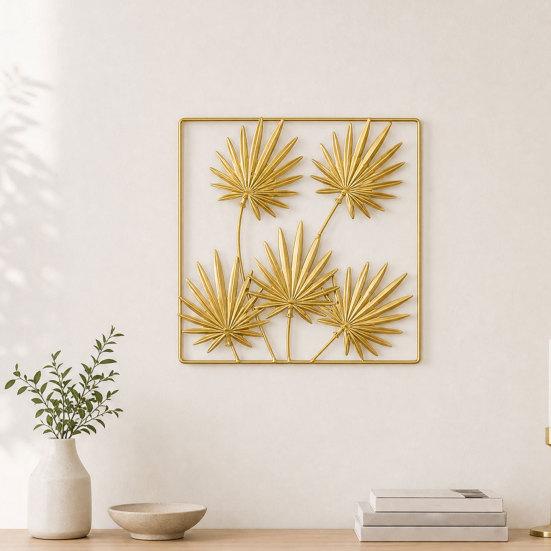 Bedroom Metal Wall Hanging Gold Monstera & Palm Leaf Art, 3D Hollow Lightweight Botanical Iron Luxury Decor for Living Room Sofa Background,