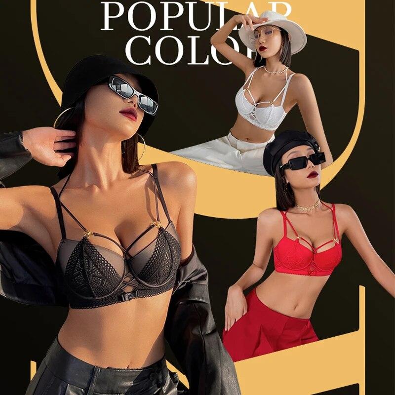 Set reggiseno push-up sexy cavo Set classico con fasciatura regolabile con cinturino alla caviglia Set intimo donna moda reggiseno in pizzo nero tentazione