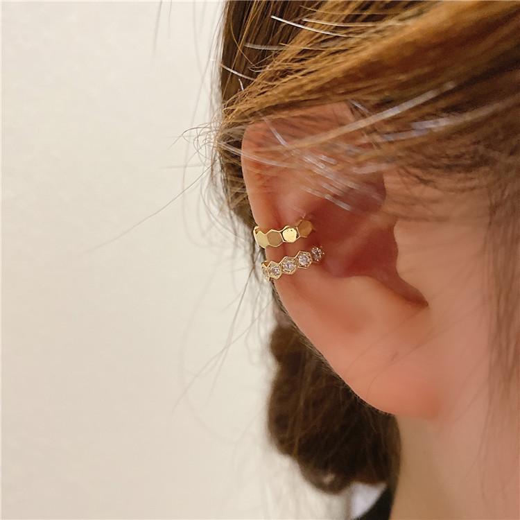 Elegant French Zirconia Honeycomb Ear Cuff Set: Light Luxury, Versatile, No Piercing Needed for Women
