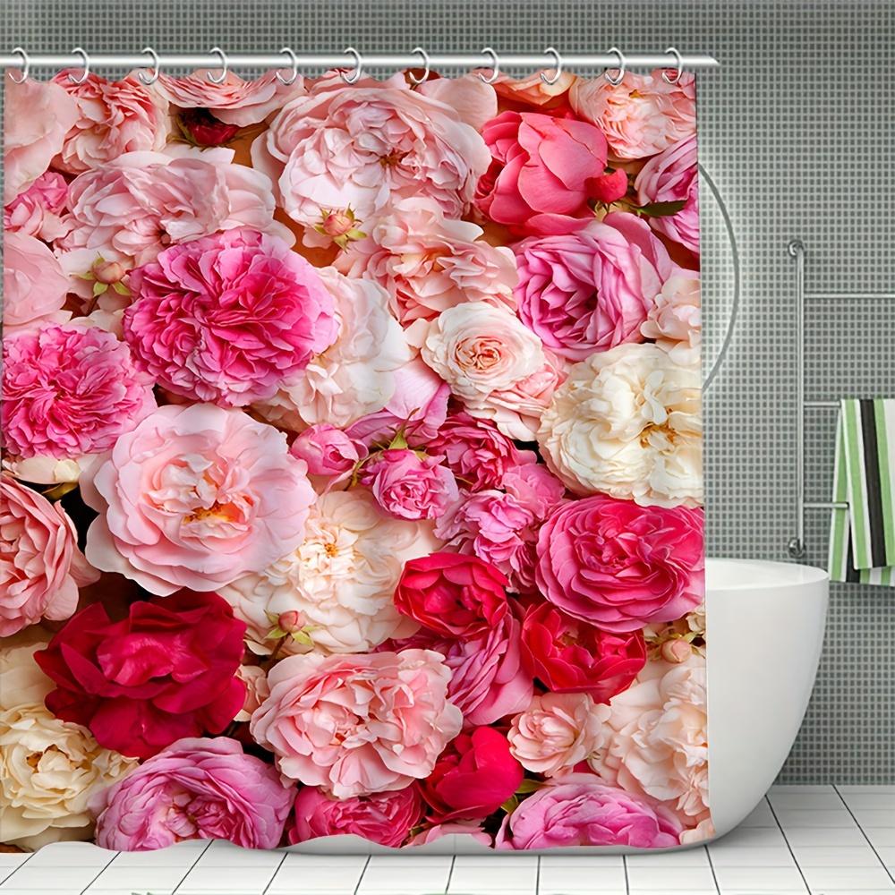 

Vibrant Pink Roses Print Waterproof Shower Curtain for Bathroom, Luxurious Floral Design High-End Toilet Partition Curtain W90XH180cm