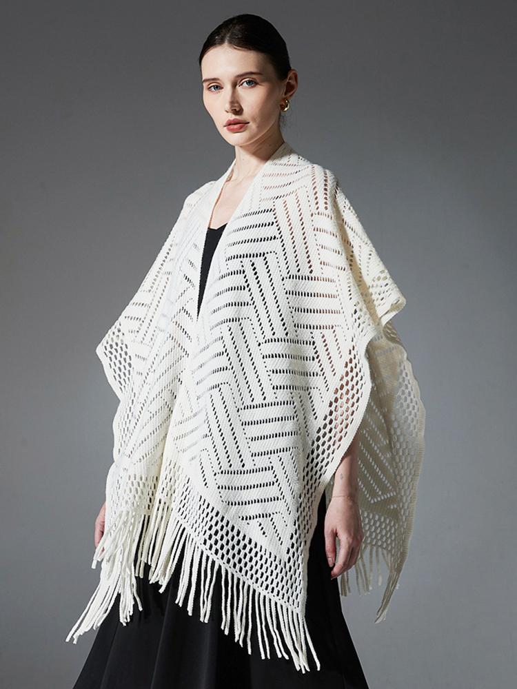 Autumn Winter Hollow Crochet Scarf Women Lady Layers Poncho Elegant Solid Tassel Shawl Scarve Capa Para Mujer Fashion Party New
