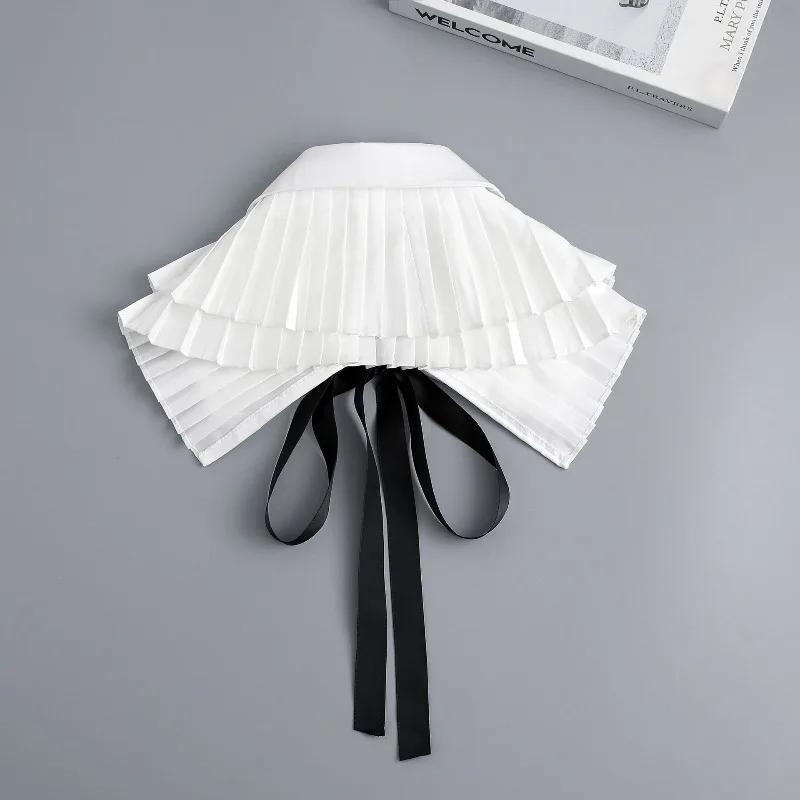 Perfect Match Women'S Double Layered Pleated Pointed Fake Collar Lace Up False Collar Decorative Retro Ladies Doll Shoulder Wraps Cape