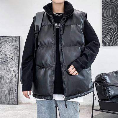 Men's Vest Autumn and Winter Leather Cotton Coat Korean Style Trendy Waistcoat Men's Loose Winter Handsome Thickened Outer Vest Jacket