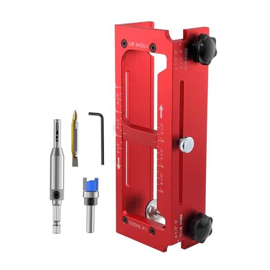 

Локатор отворів для петель дверей з самоцентруючим свердлом, двосторонній біт для викрутки, міцний затискач для петель дверей червоний