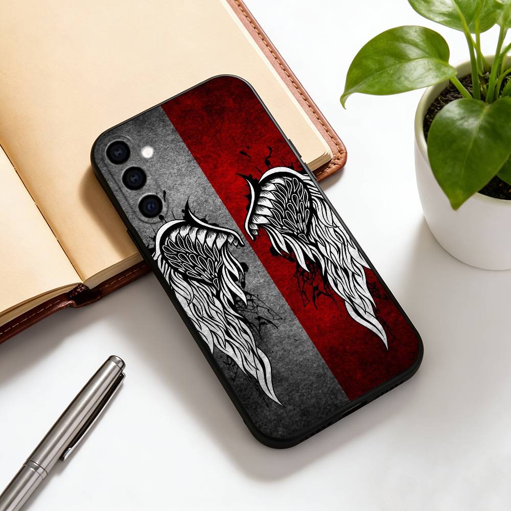 Angel wings Phone Case Black Silicone Soft For Samsung Galaxy A73,A72,A71,A70,A53,A52,A51