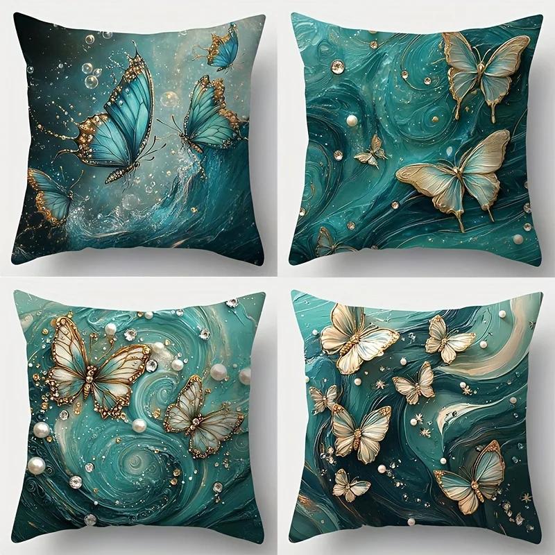 Single Sided Printed Cushion Cover Pearl Butterfly Soft Polyester Fabric Living Room Sofa Bedroom Bedside Pillowcase