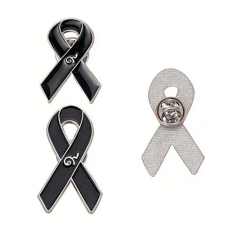 10 Piece Stylish Black Ribbon Badge For Cancer Awareness Programs And Formal Clothing Alloy Enamel Brooch Corsage Pin