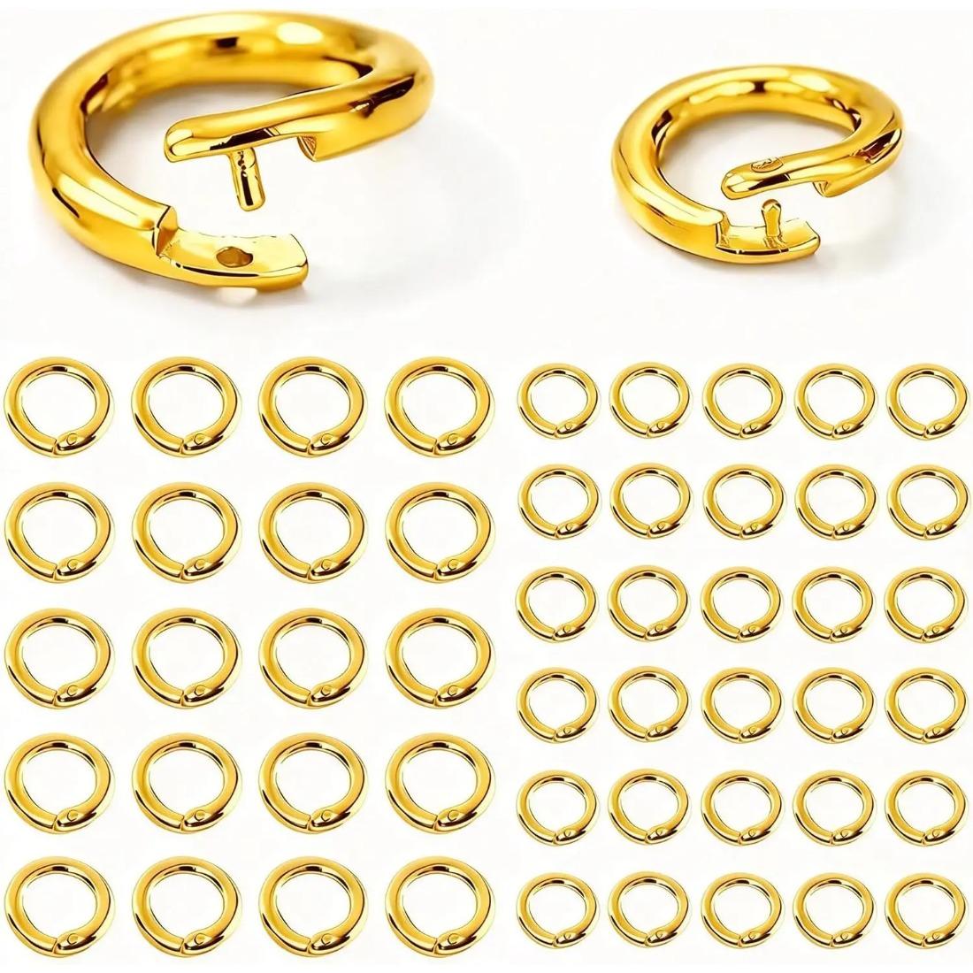 50PCs Anti-Loss Jump Rings for Jewelry Making, Heavy Duty Lock Jump Rings 7mm, Jewelry Finding & Supplies (18K Gold Plated)
