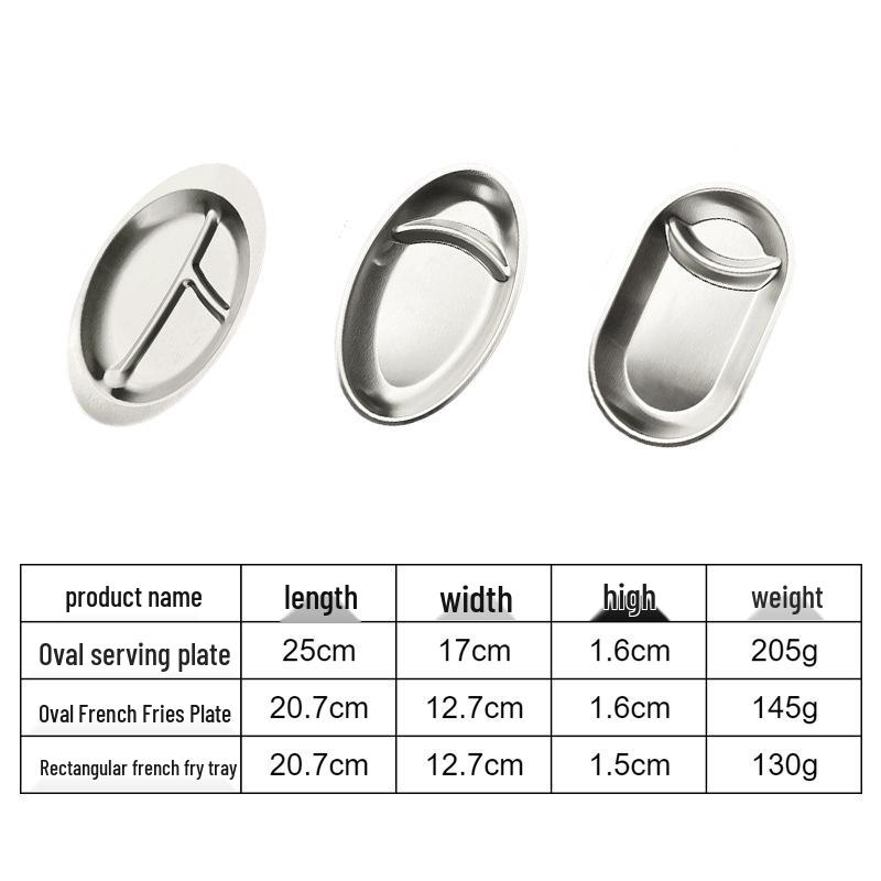 Gold Compartmented Korean-Style Stainless Steel Snack Plate with Vinegar Dish for Fries and Dumplings. Oval Fries Plate серебряный