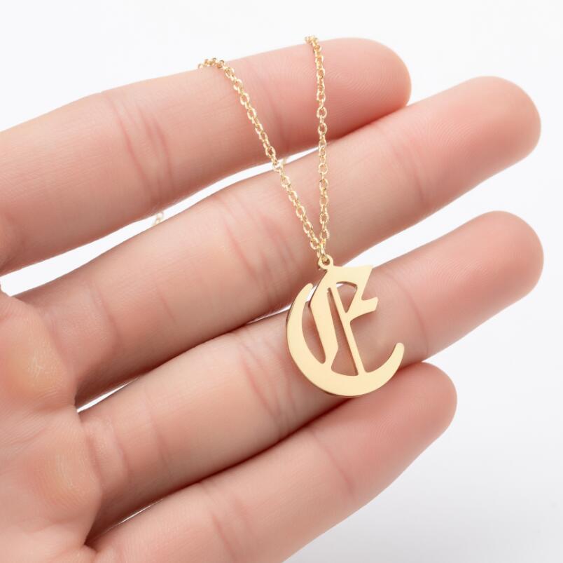 Gothic Old English Initial Necklace Stainless Steel Monogram 26 Letter Alphabet Necklace Jewelry Accessories Collier Femme