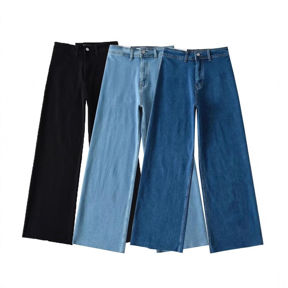 American-Style High-Waisted Stretchy Micro-Flare Jeans for Women - Spring/Autumn Wide-Leg Pants
